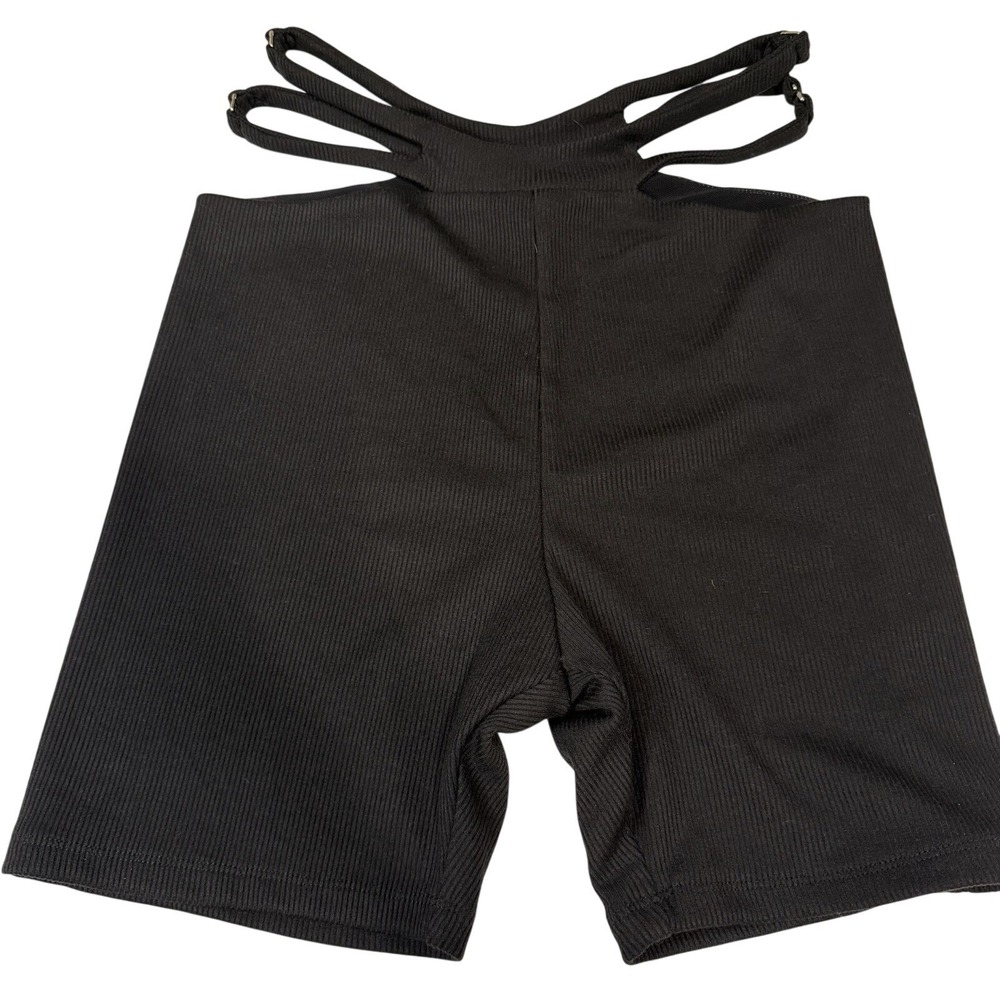 Princess Polly Black Ribbed Cut Out Strappy Biker Shorts Womens Size US 4 EU 36 - Picture 2 of 8
